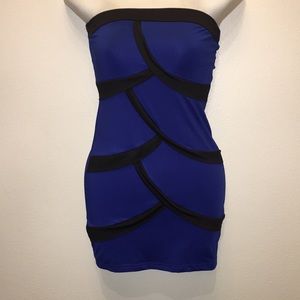 Strapless blue mini club dress